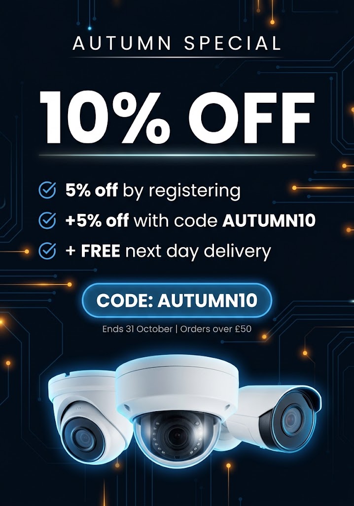 Autumn Special at Netview CCTV - 5% off when you register, plus an extra 5% with code AUTUMN10 and free delivery on orders over 50 pounds. Ends 31 October.